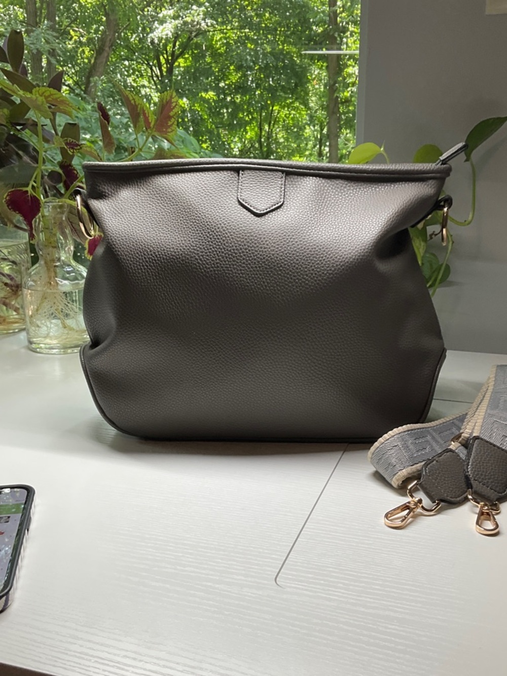 Montana West Gray Pebbled Leather Shoulder Bag with Removable Strap - Picture 10 of 10